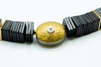 Kette: Hämatit mit 750er Gelbgold, Silber 925, Brillant