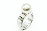 Ring aus 950 Palladium und Tahitiperle Pistazie und Turmalin Carreé