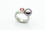Ring: Silber 925/... , Gold 750/... , Turmalin, Tahitiperle
