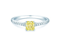Verlobungsring Fancy Yellow Cushion Pavé in 18k Weißgold mit Diamant 0,77ct