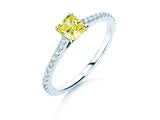 Verlobungsring Fancy Yellow Cushion Pavé in 18k Weißgold mit Diamant 0,77ct